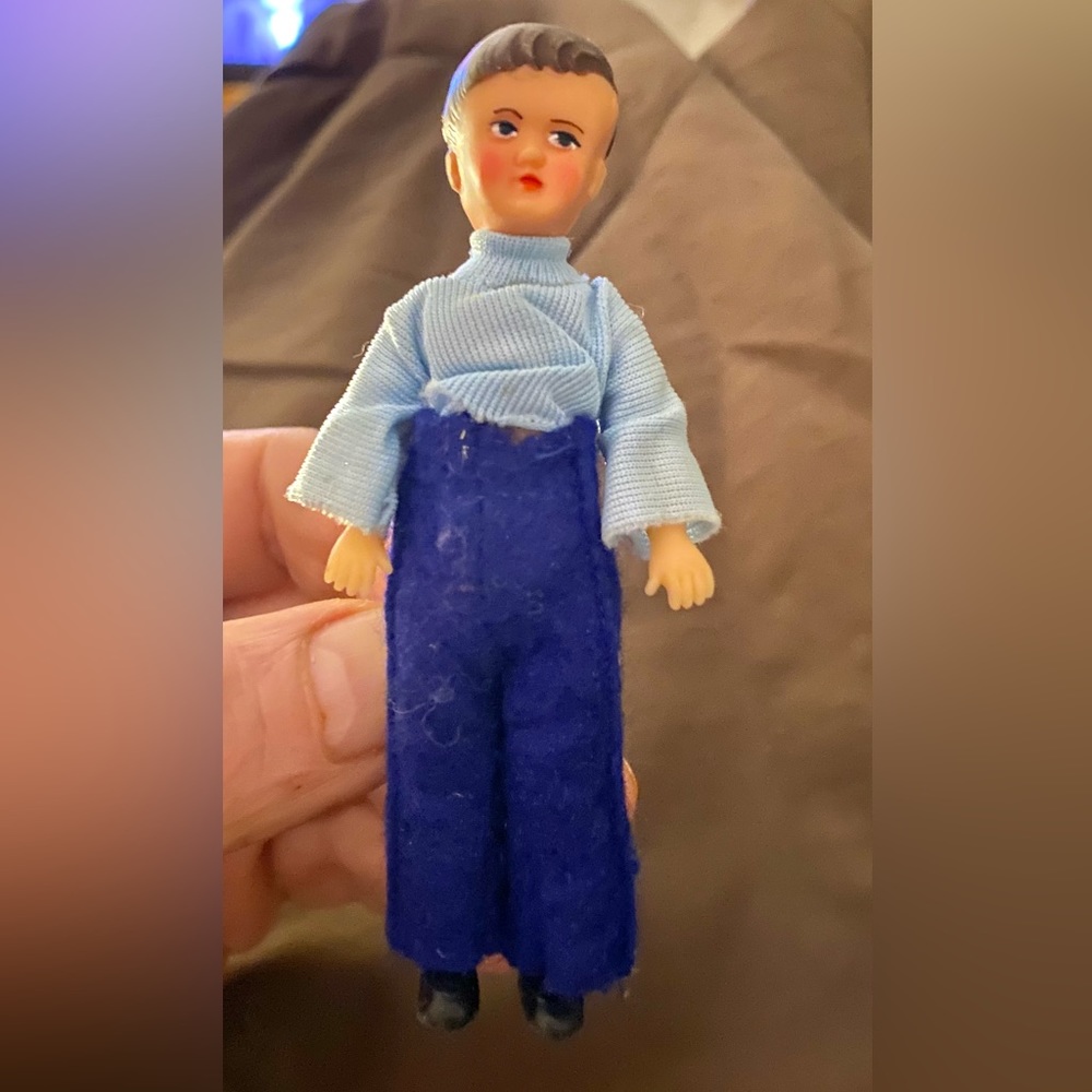 Dollhouse vintage ARI father 4.5” doll 1970s Blue Outfit